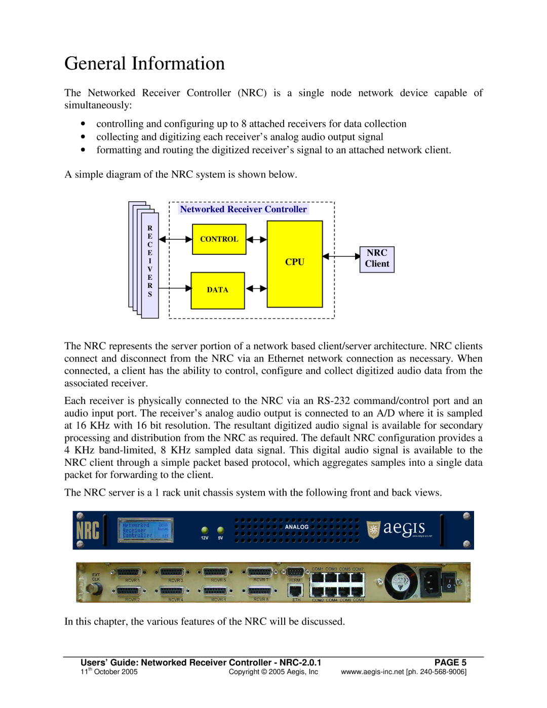 Aegis Micro NRC 2.0.1 manual General Information 