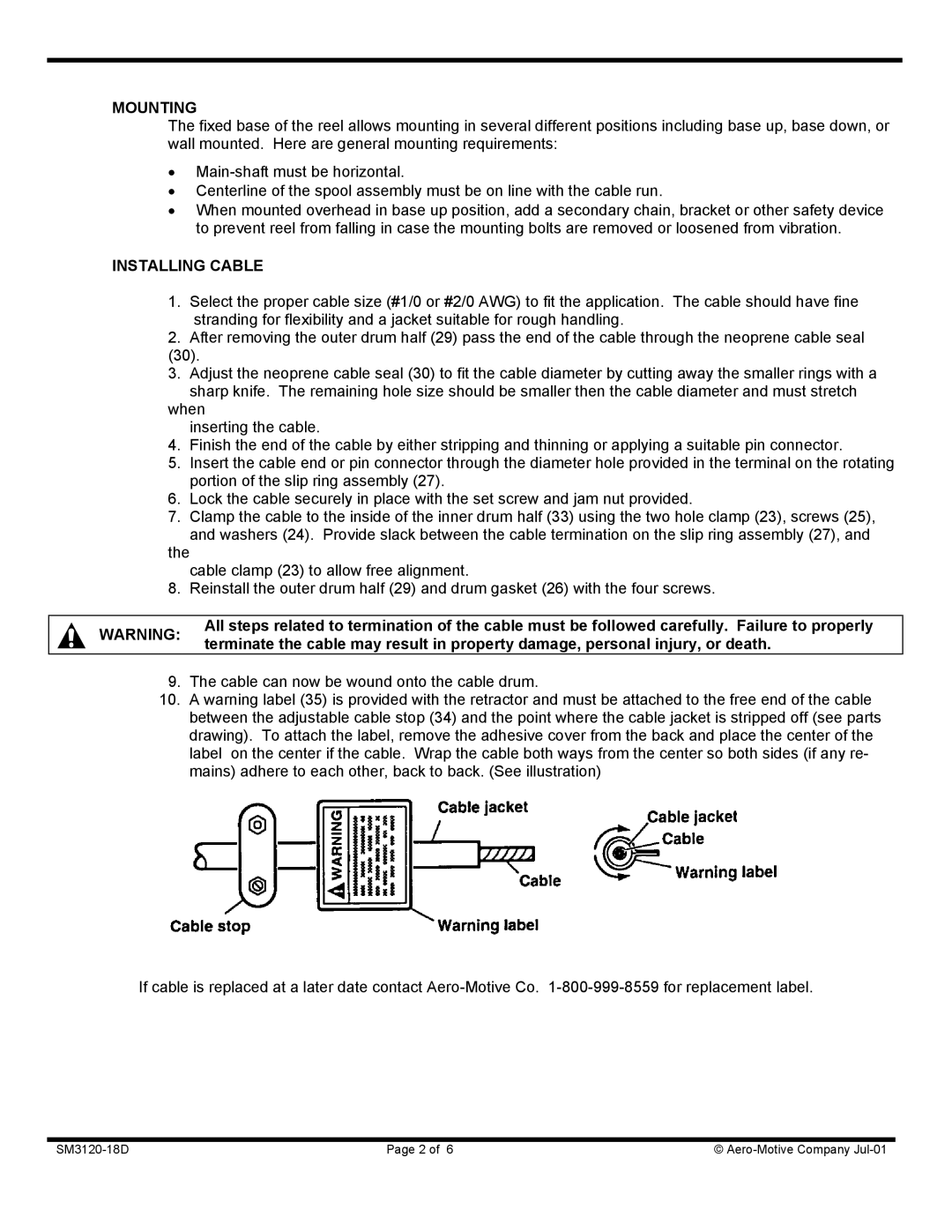 Aero Housewares GR900 Series manual Mounting, Installing Cable 