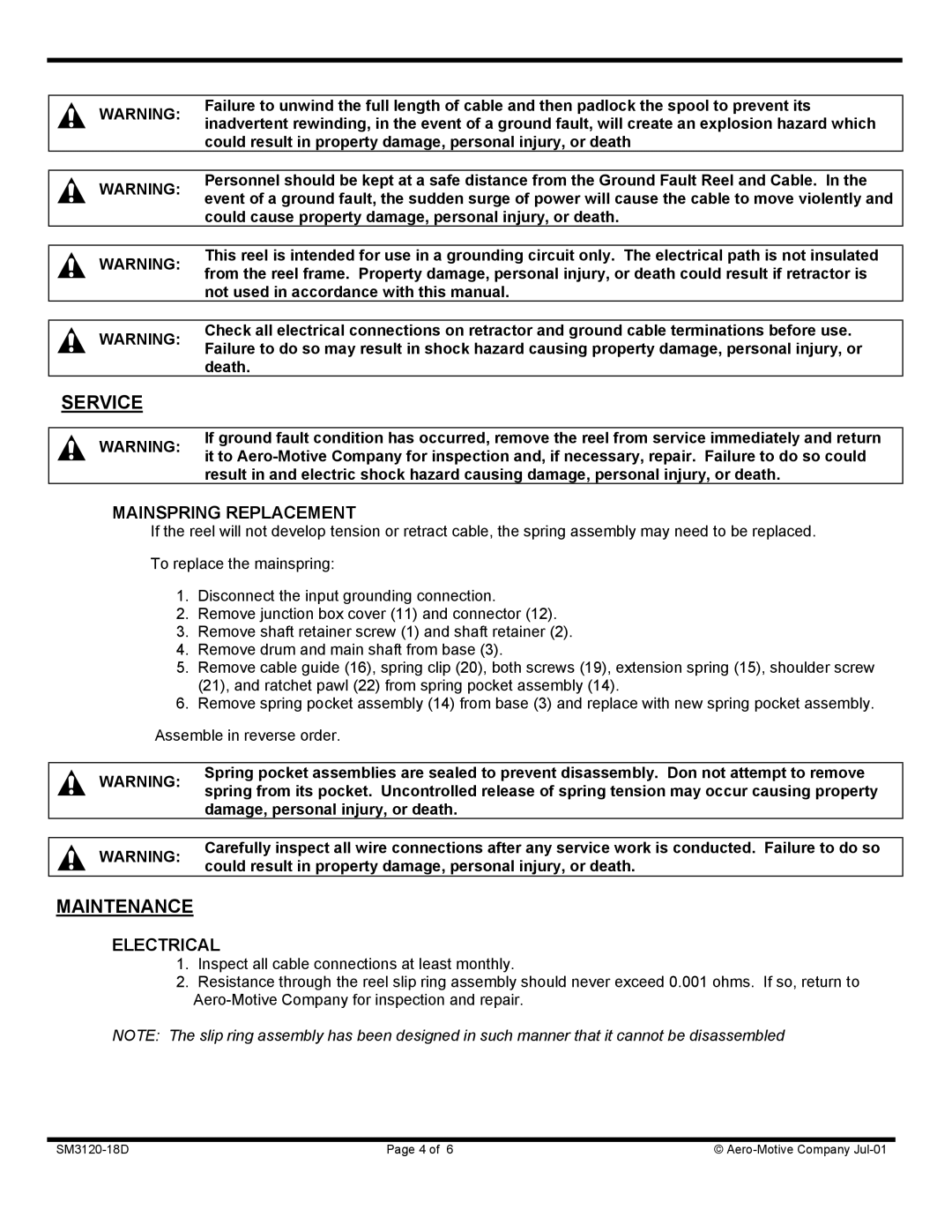 Aero Housewares GR900 Series manual Service, Maintenance 