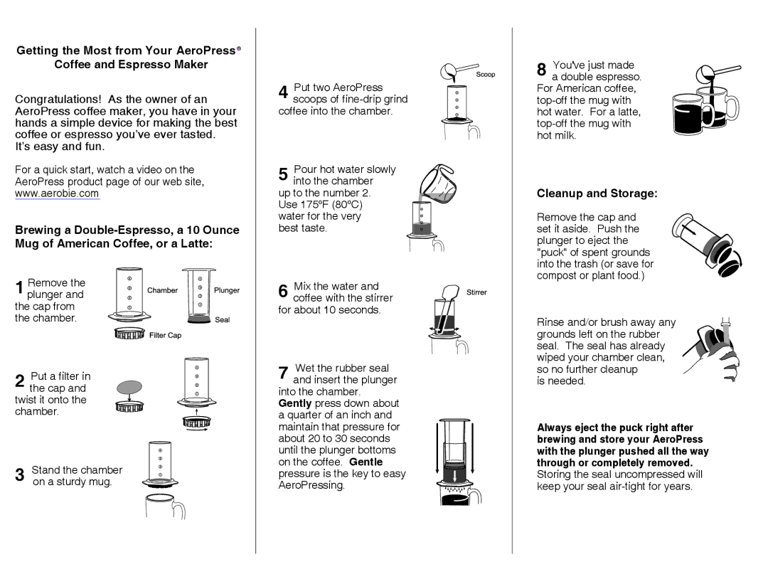 Aerobie Aerobie AeroPress quick start Cleanup and Storage 