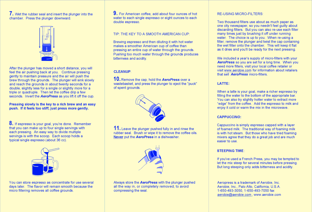 Aerobie Aerobie AeroPress, AEROPRESS Coffee and Espresso Maker manual Cleanup, Latte, Cappuccino, Steeping Time 