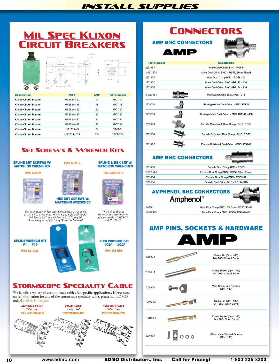 AeroComm SPH Series manual Milspecklixon Circuitbreakers, Connectors, Install Supplies, Stormscopespecialitycable 