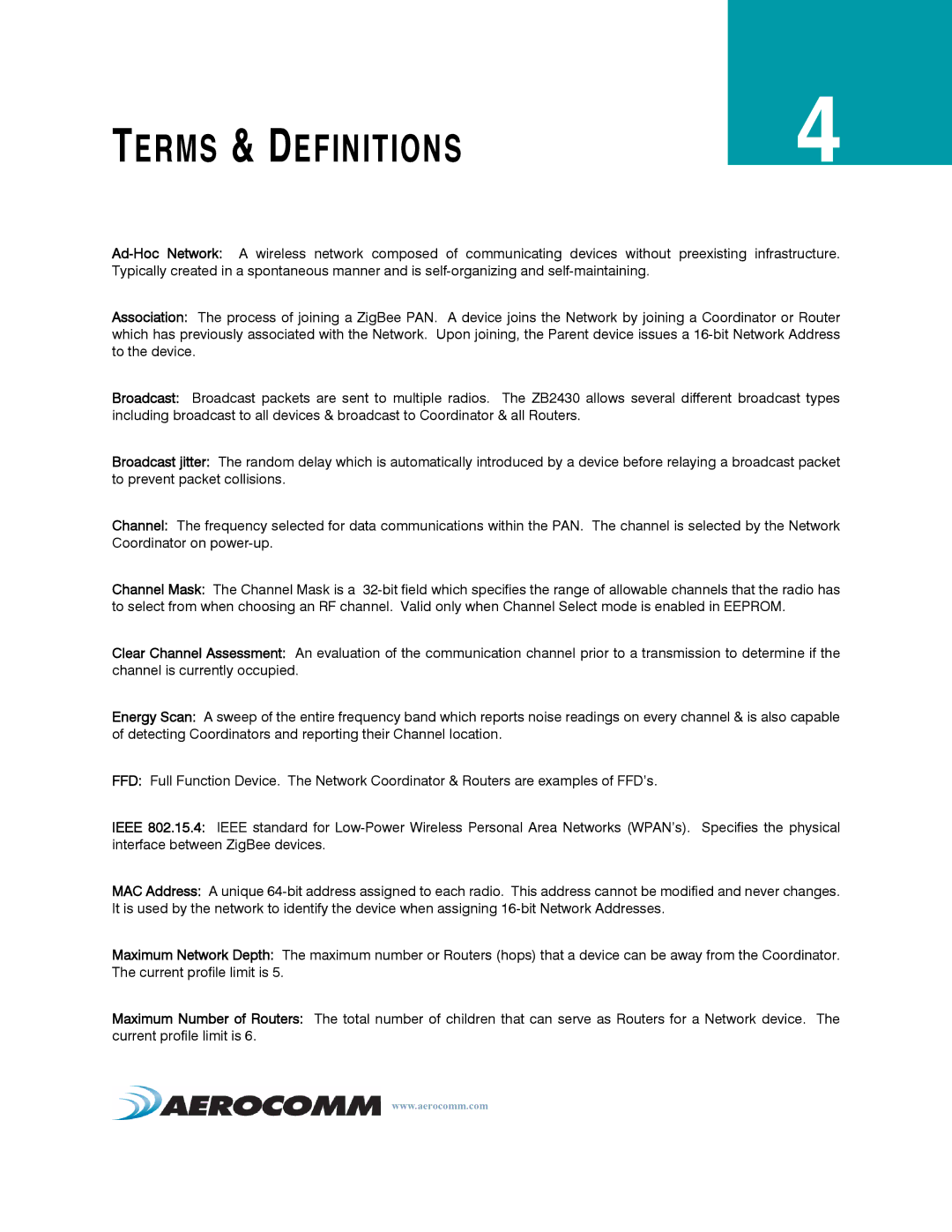 AeroComm ZB2430 manual Terms & Definitions 