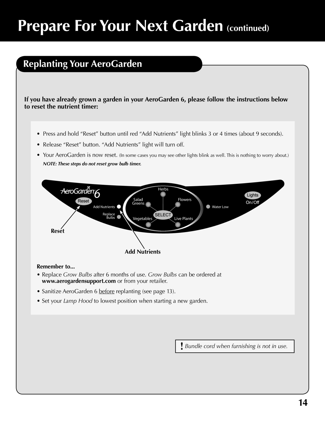 AeroGarden 100610-WHT, 100610-BLK, 100610-SLR quick start Replanting Your AeroGarden 