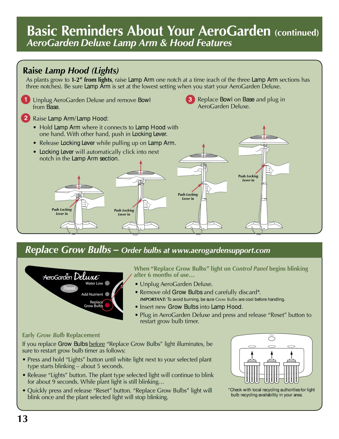 AeroGarden 100733-WHT, 100733-BLK quick start Basic Reminders About Your AeroGarden 