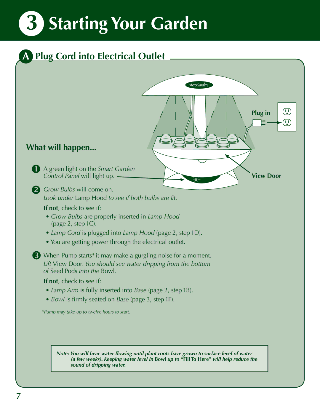 AeroGarden 100710-WHT, 500710-SLR, 200710-WHT, 200629, 500710-WHT Starting Your Garden, Plug Cord into Electrical Outlet 