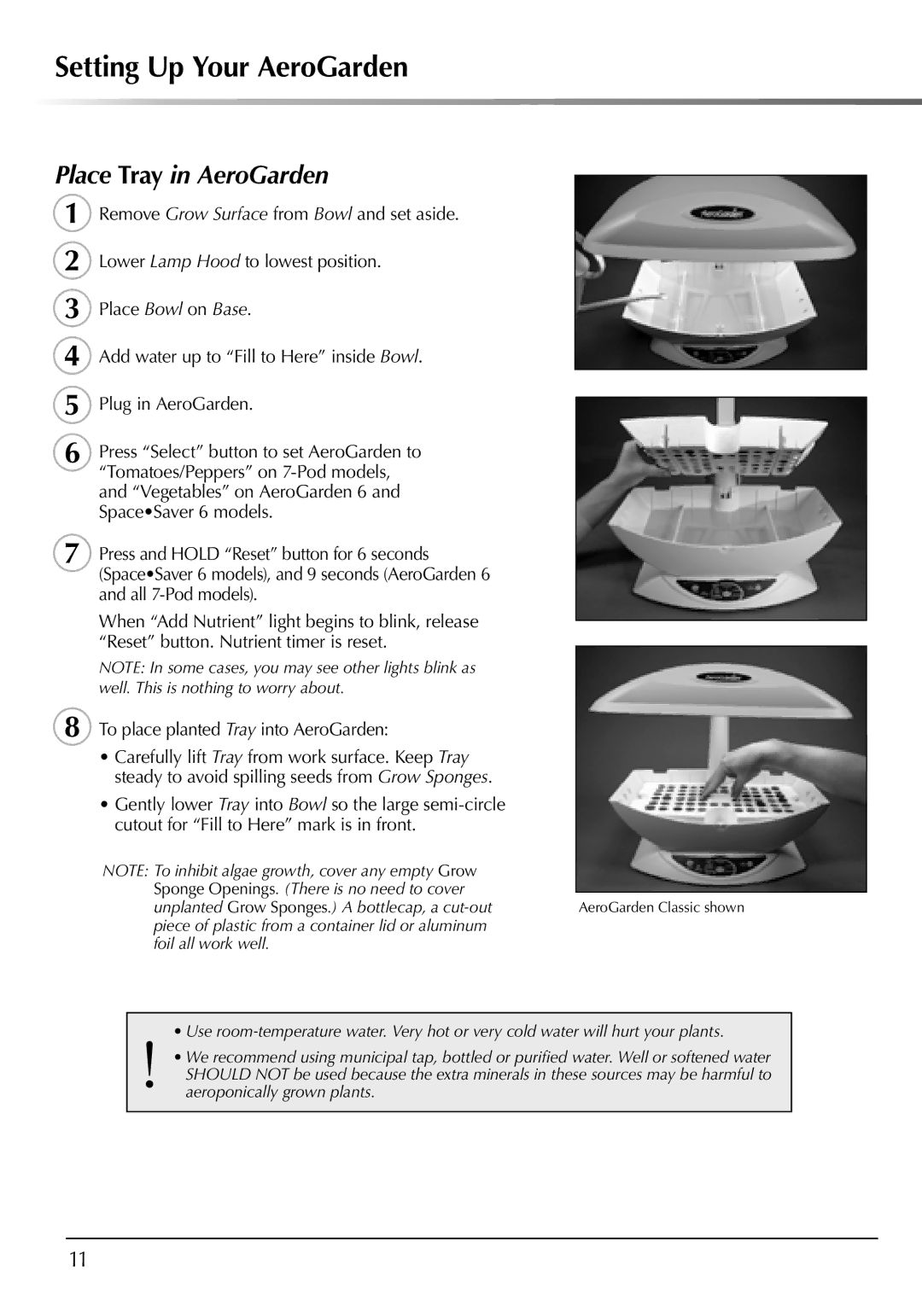 AeroGarden 507140-0000 AD manual Setting Up Your AeroGarden, Place Tray in AeroGarden 