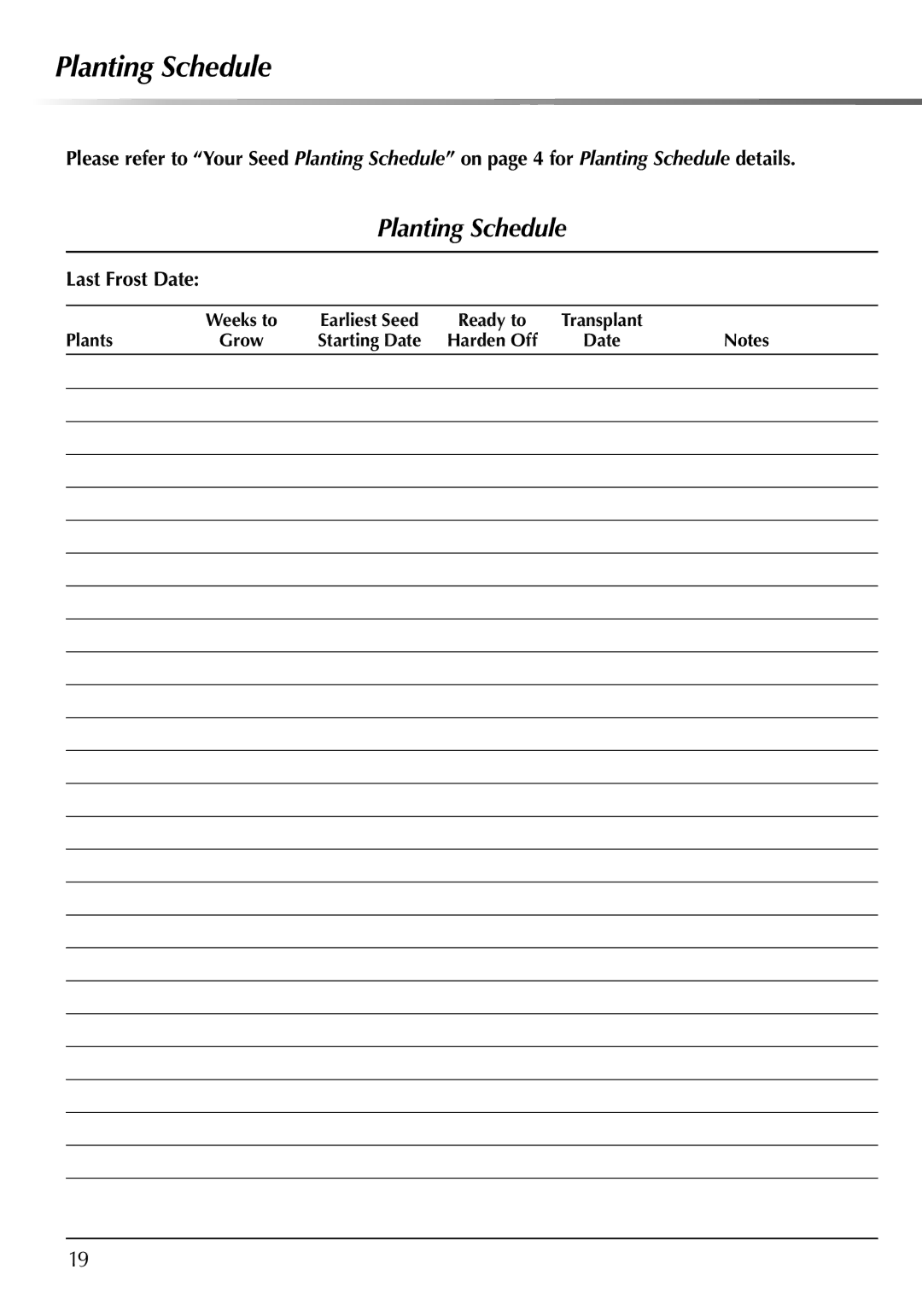 AeroGarden 507140-0000 AD manual Planting Schedule, Last Frost Date 