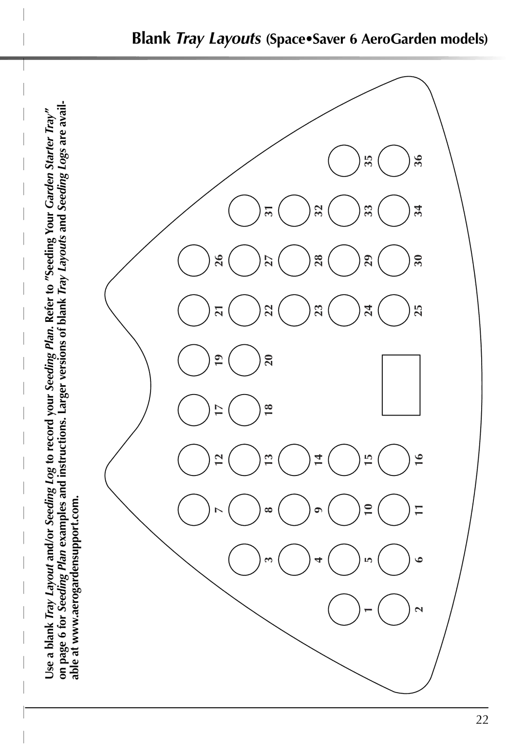 AeroGarden 507140-0000 AD manual Blank Tray Layouts SpaceSaver 6 AeroGarden models 