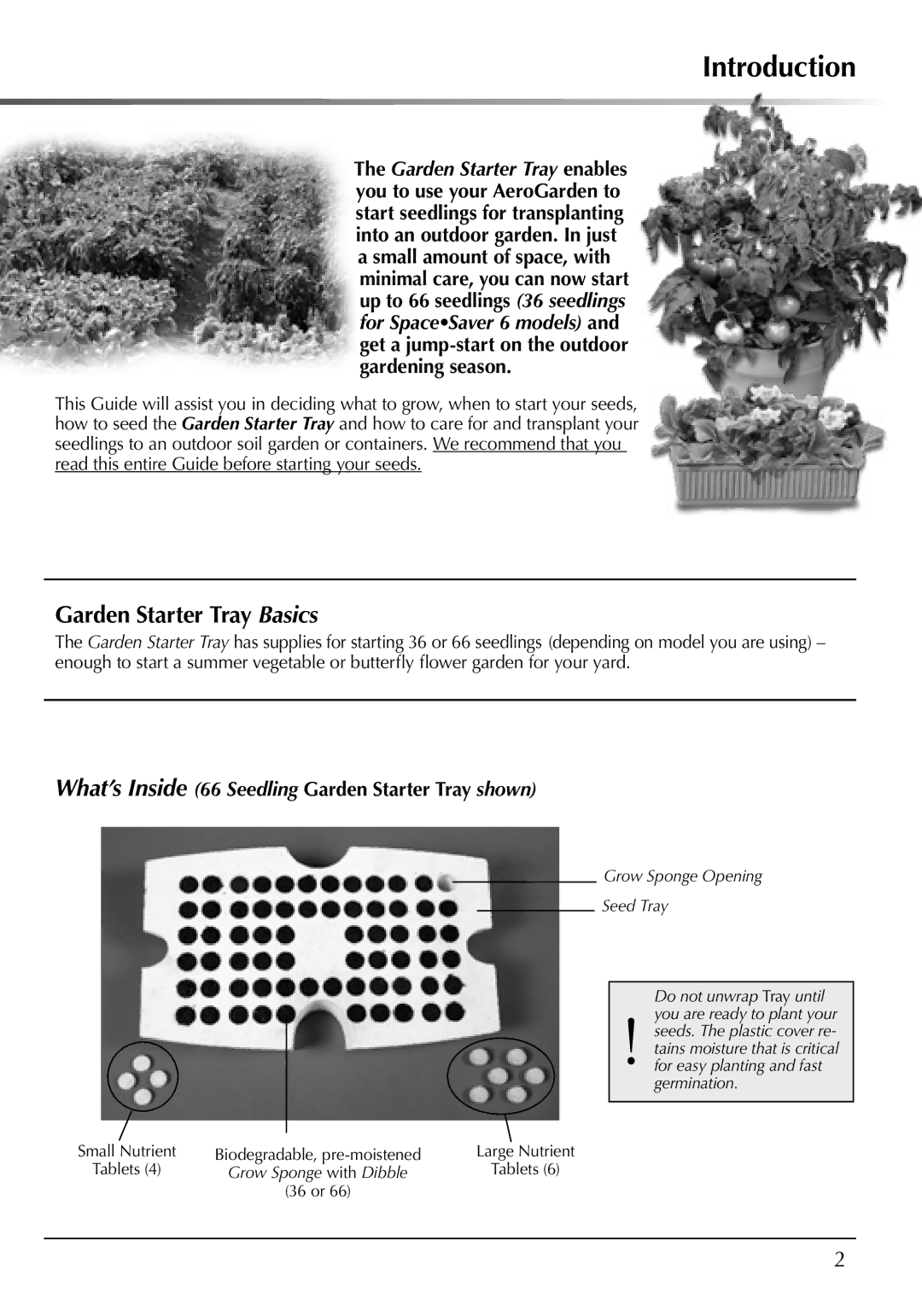 AeroGarden 507140-0000 AD manual Introduction, What’s Inside 66 Seedling Garden Starter Tray shown 