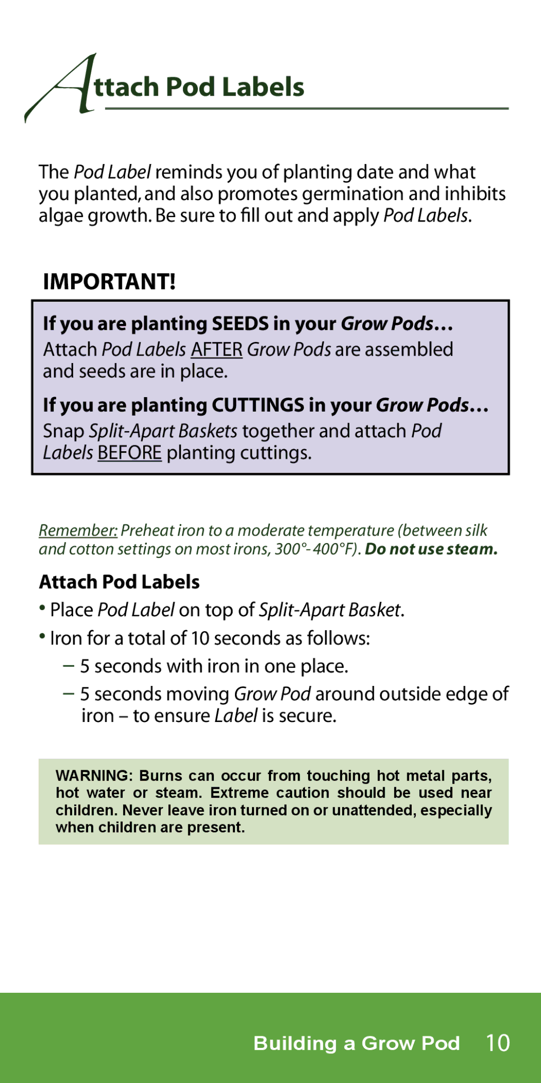 AeroGarden 1-Season, 7-Pod manual Attach Pod Labels, If you are planting Seeds in your Grow Pods… 