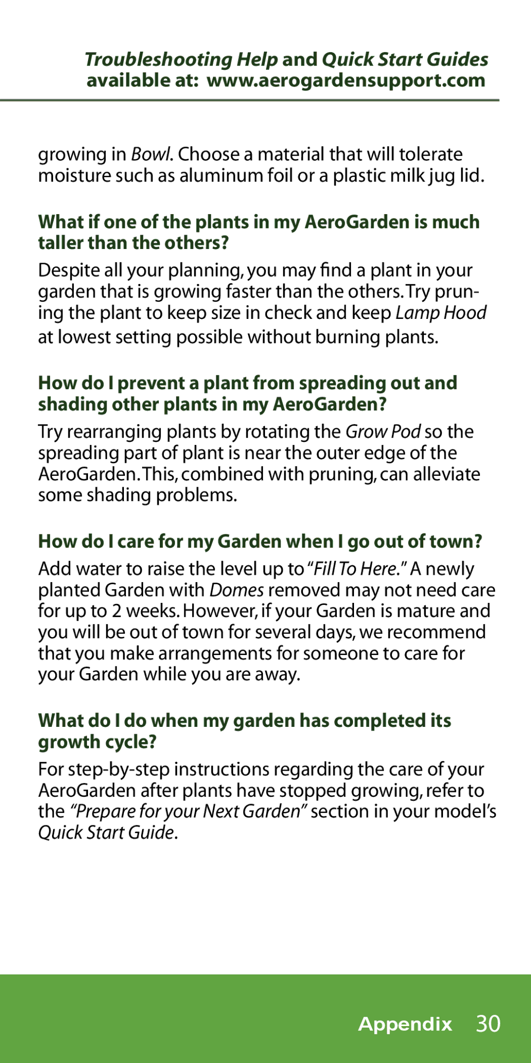 AeroGarden 1-Season, 7-Pod manual At lowest setting possible without burning plants 