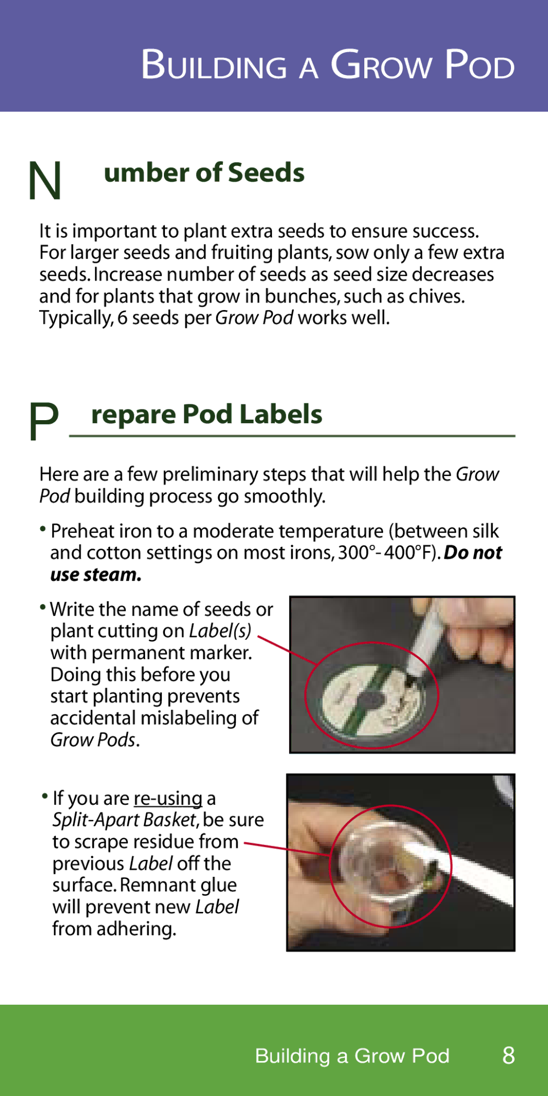 AeroGarden 1-Season, 7-Pod manual Building a Grow Pod, Number of Seeds 