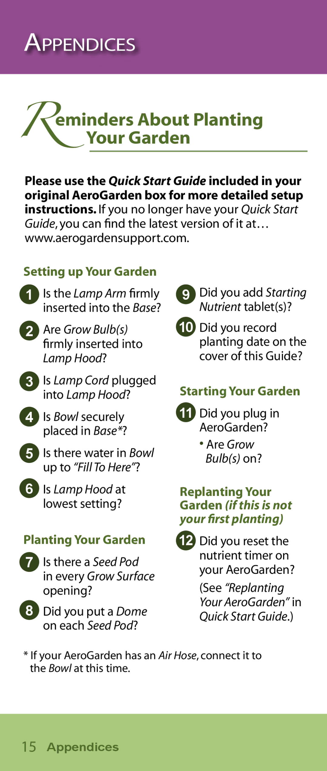 AeroGarden Flower Series manual Reminders About Planting Your Garden, Setting up Your Garden, Starting Your Garden 