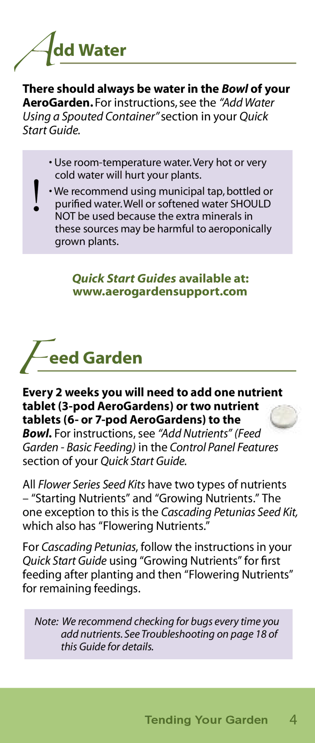 AeroGarden Flower Series manual Add Water, Eed Garden 