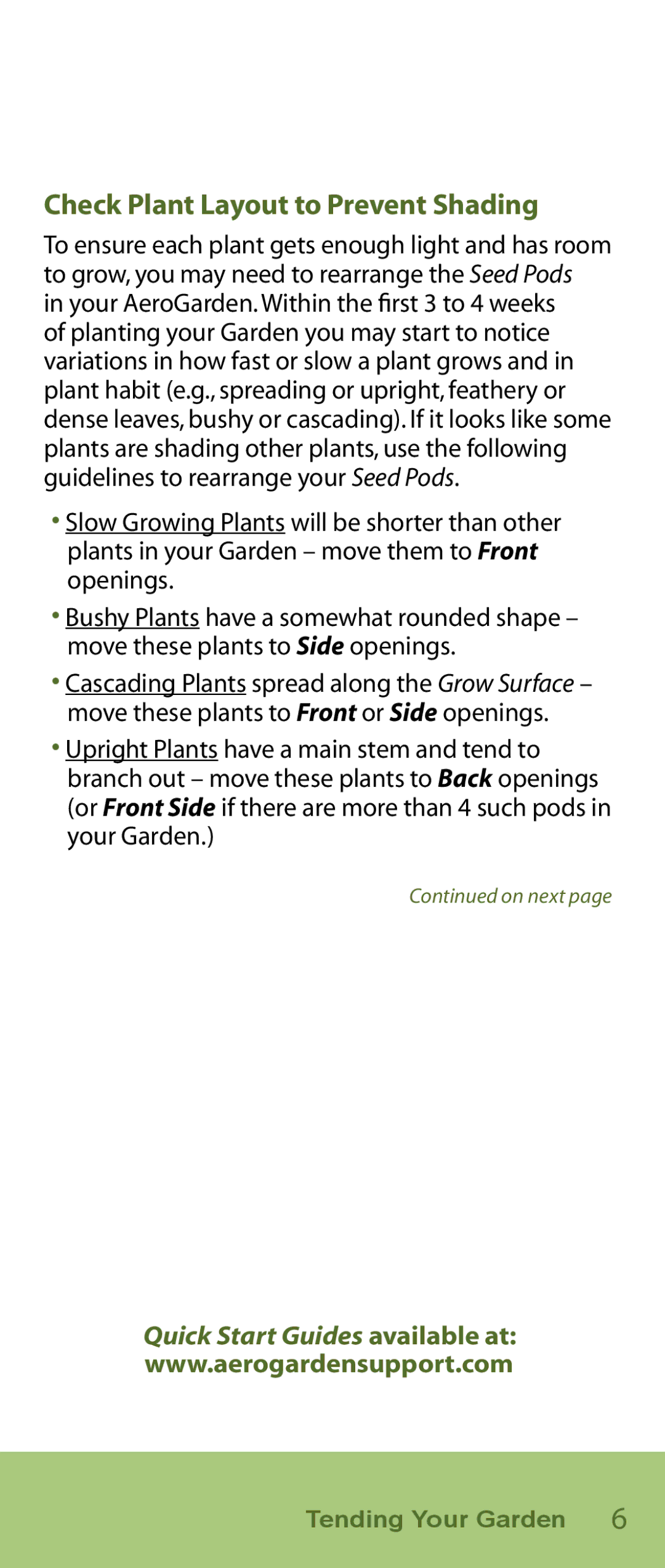 AeroGarden Flower Series manual Check Plant Layout to Prevent Shading 