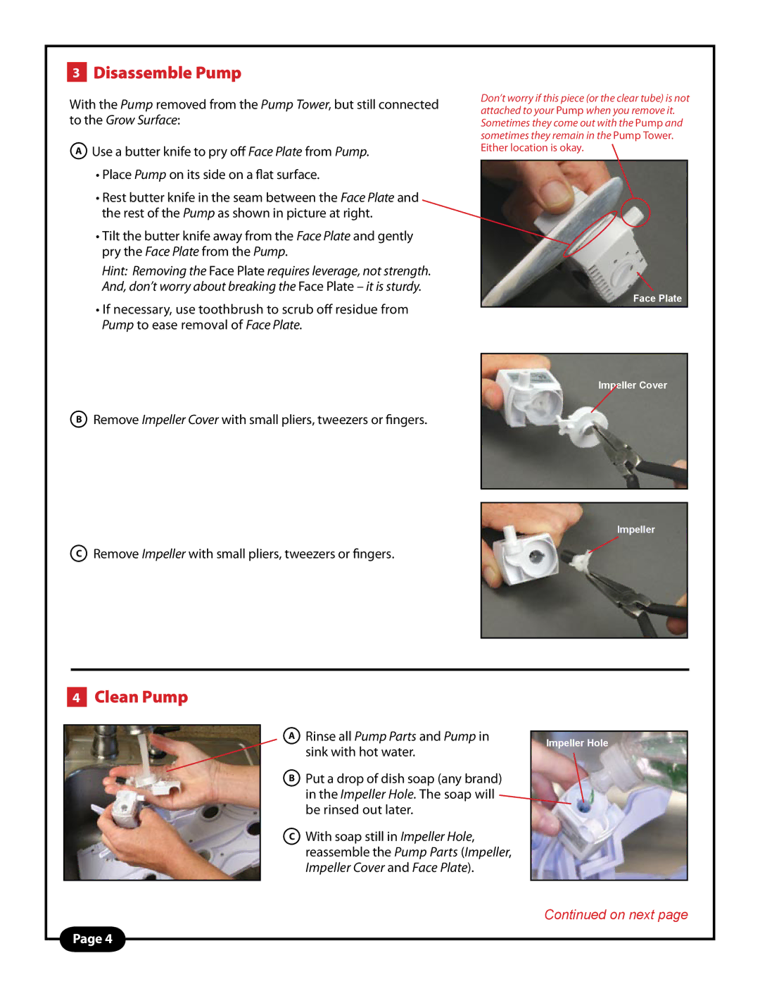 AeroGarden PRO manual Disassemble Pump, Clean Pump 