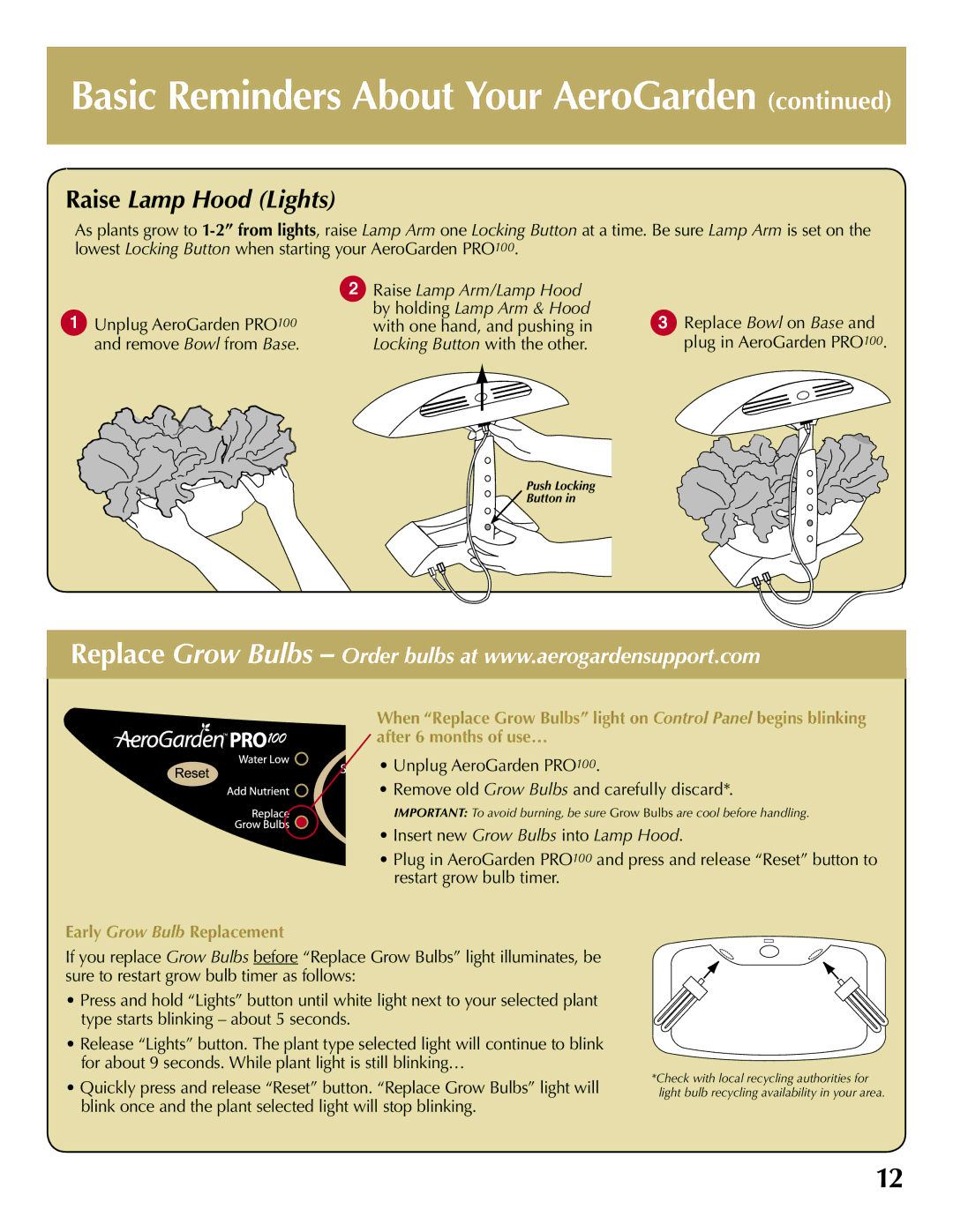 AeroGarden 100710-BSS, PRO100 quick start Basic Reminders About Your AeroGarden 