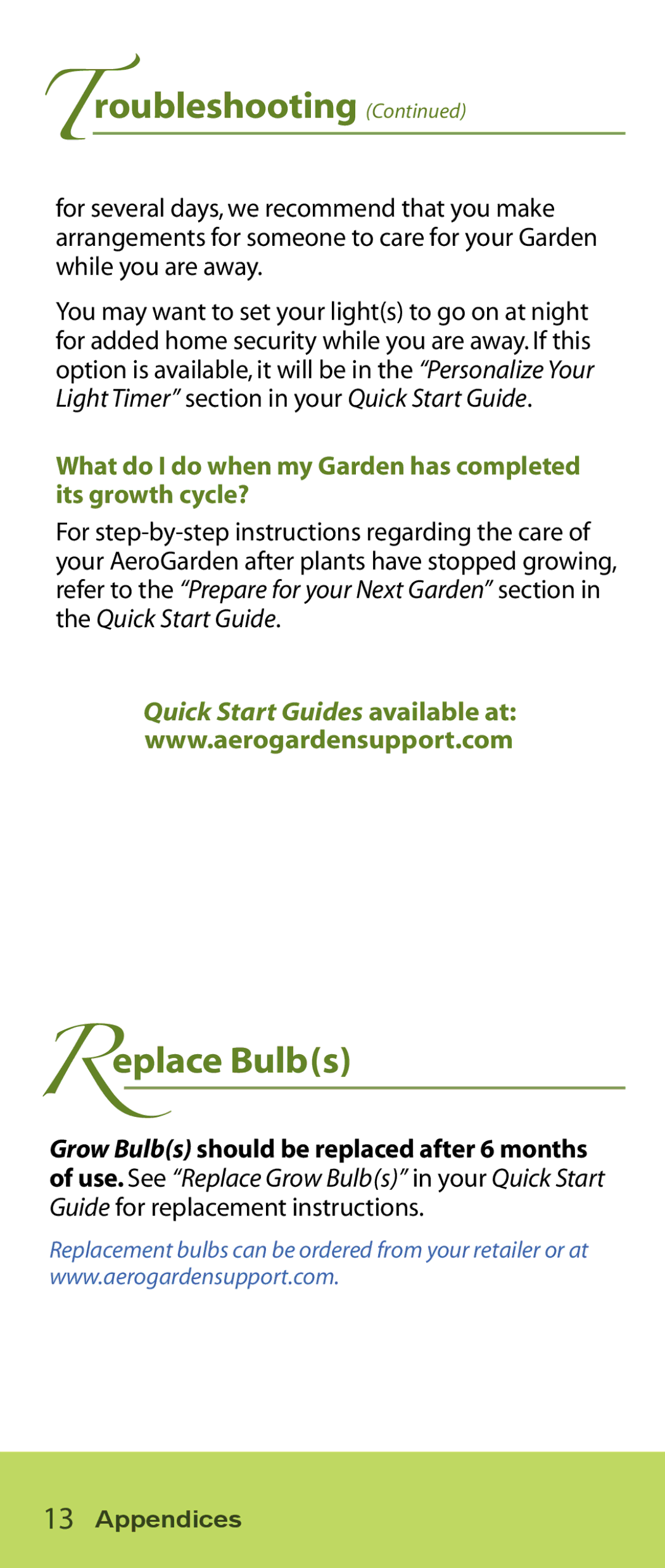 AeroGarden Salad Series manual Replace Bulbs, What do I do when my Garden has completed its growth cycle? 