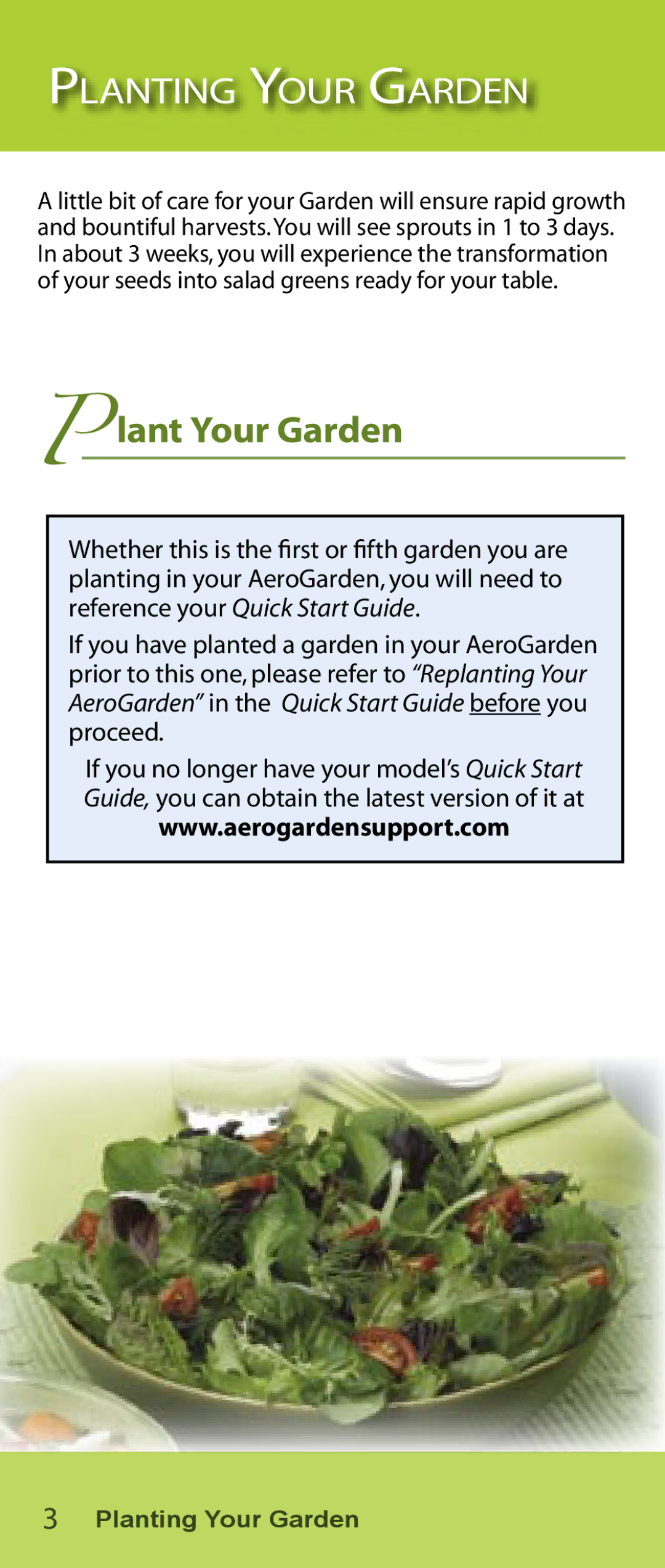 AeroGarden Salad Series manual Planting Your Garden, Lant Your Garden 