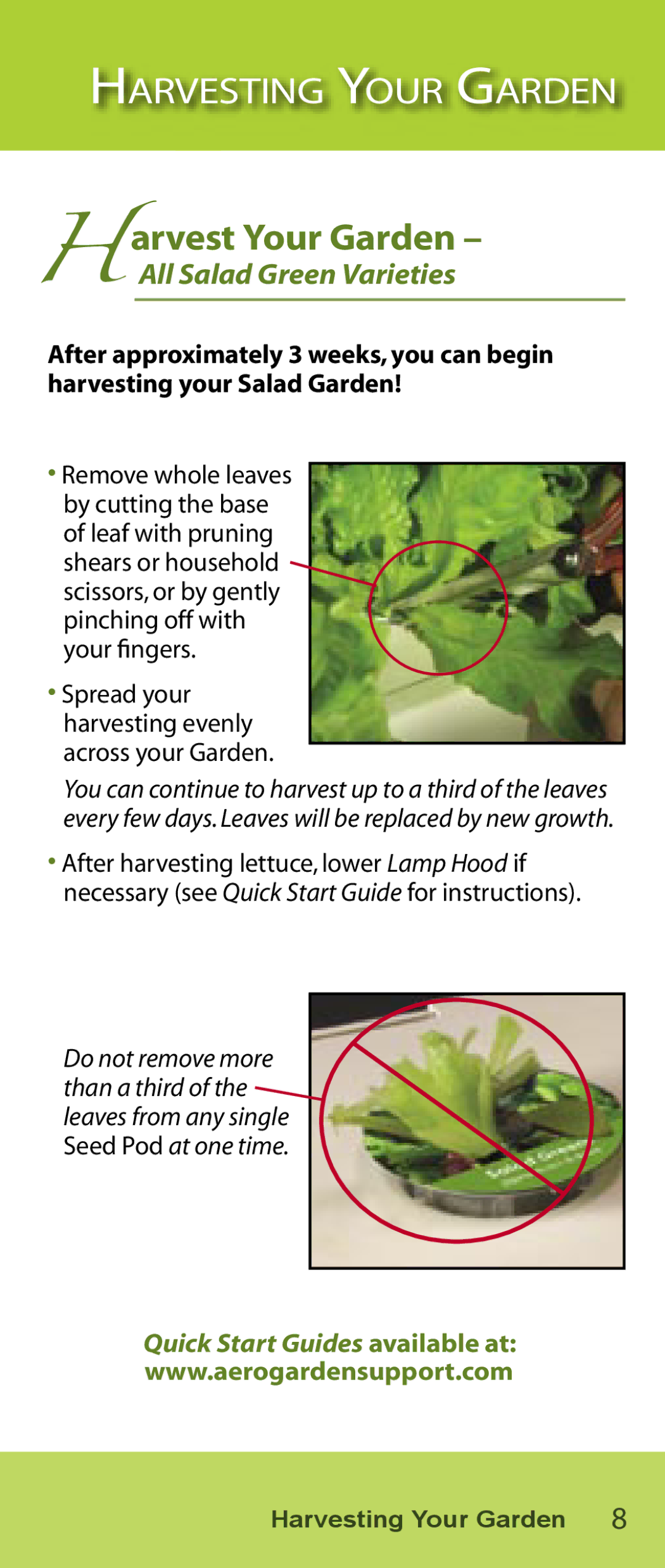 AeroGarden Salad Series manual Harvest Your Garden, All Salad Green Varieties 