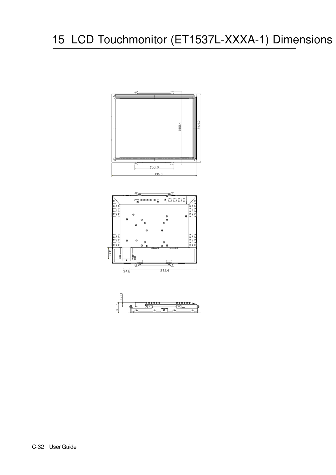 AG Neovo 1000 manual LCD Touchmonitor ET1537L-XXXA-1 Dimensions 