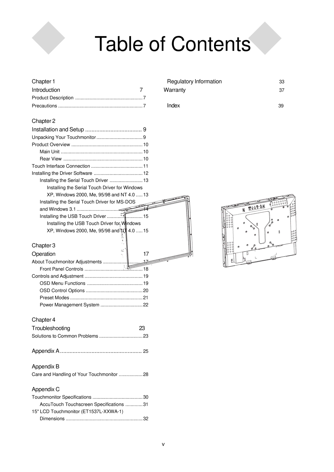 AG Neovo 1000 manual Table of Contents 