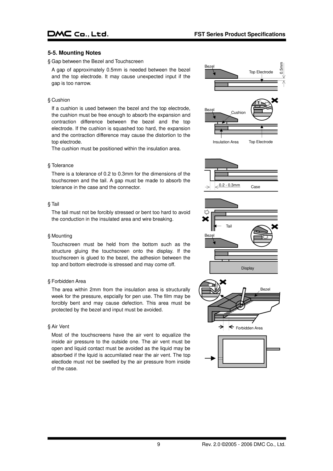 AG Neovo specifications FST Series Product Specifications Mounting Notes 