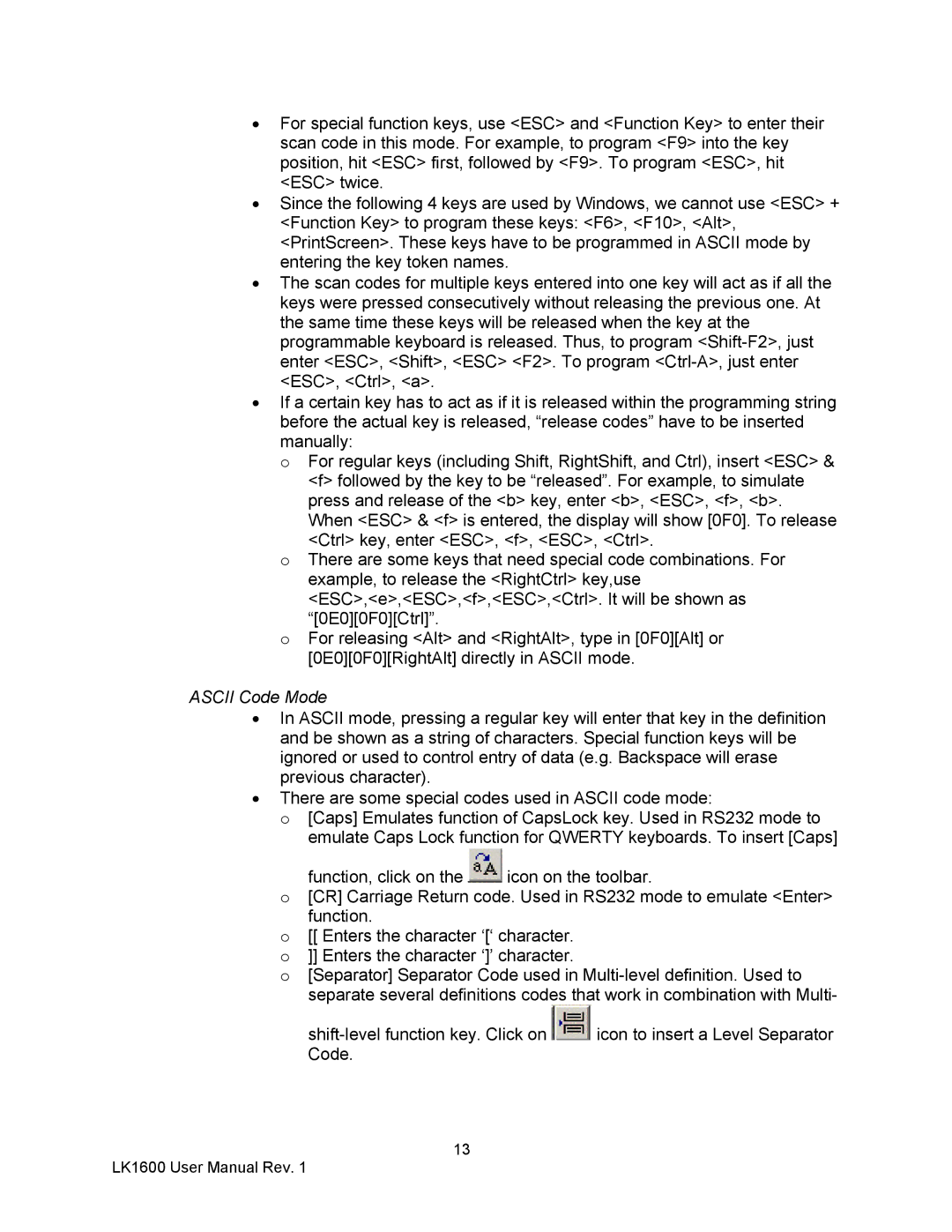 AG Neovo LK1600 user manual Ascii Code Mode 