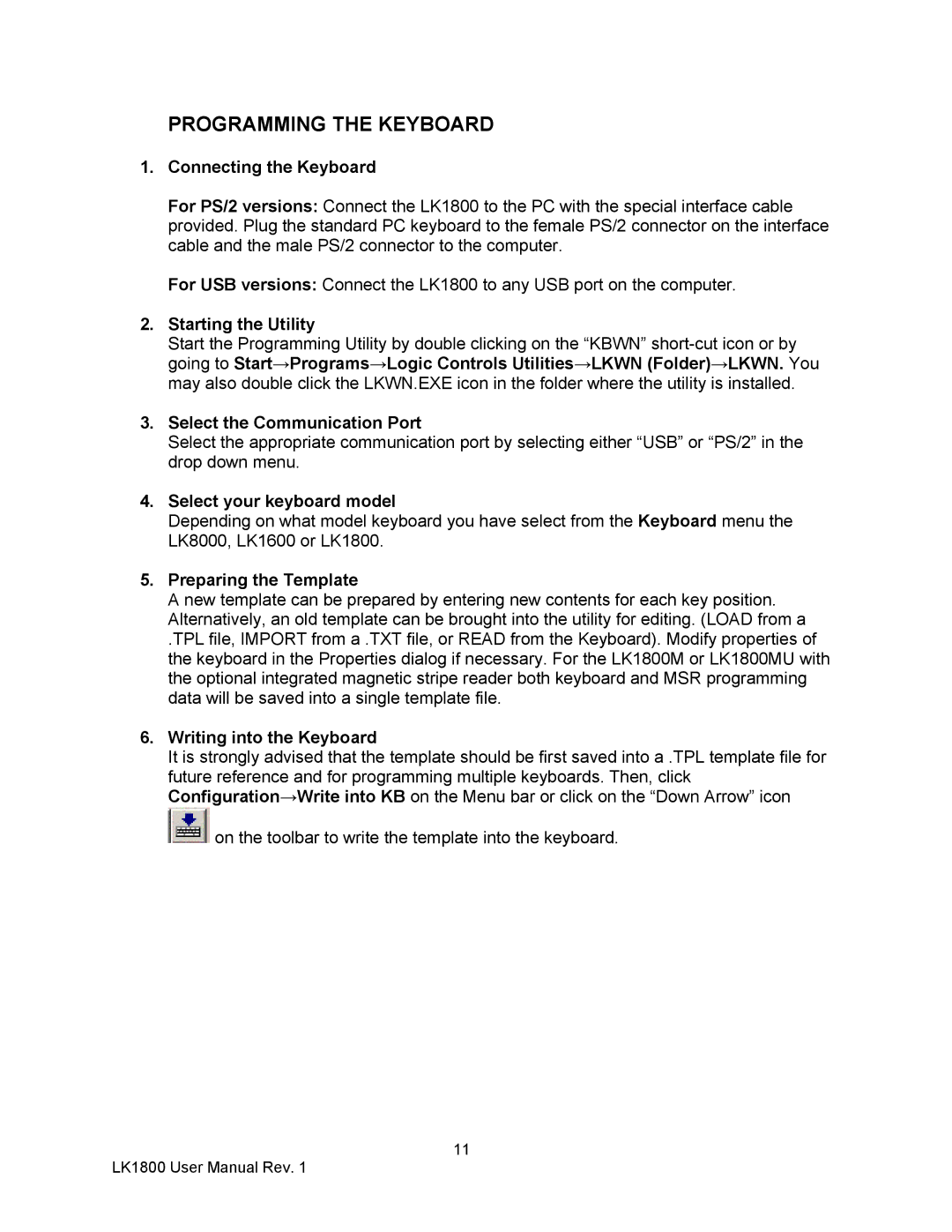 AG Neovo LK1800 user manual Programming the Keyboard 