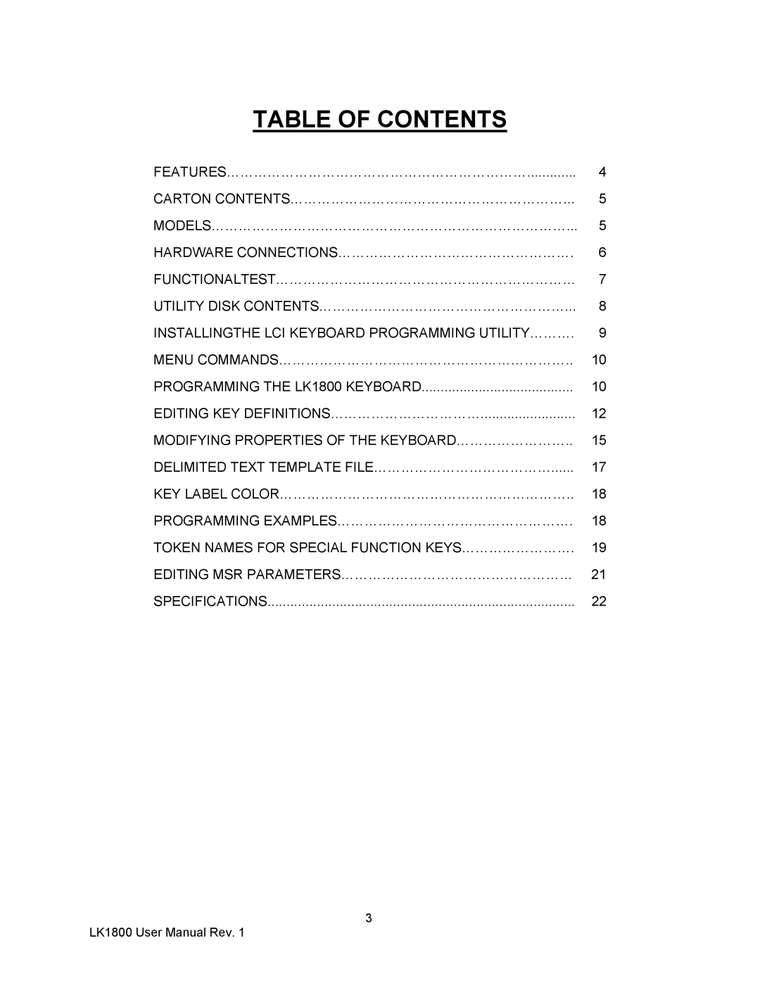 AG Neovo LK1800 user manual Table of Contents 