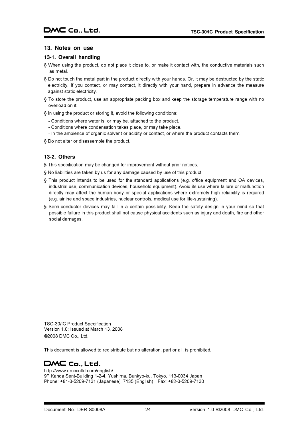 AG Neovo TSC-30/IC manual Overall handling, Others 