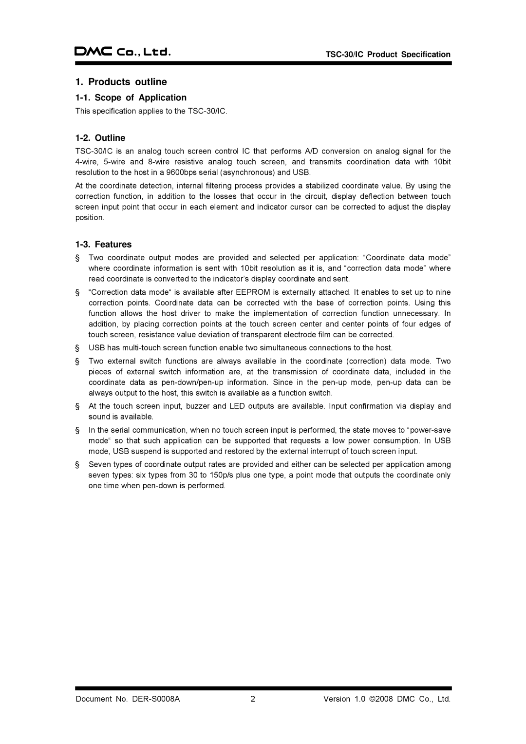 AG Neovo TSC-30/IC manual Products outline, Scope of Application, Outline, Features 