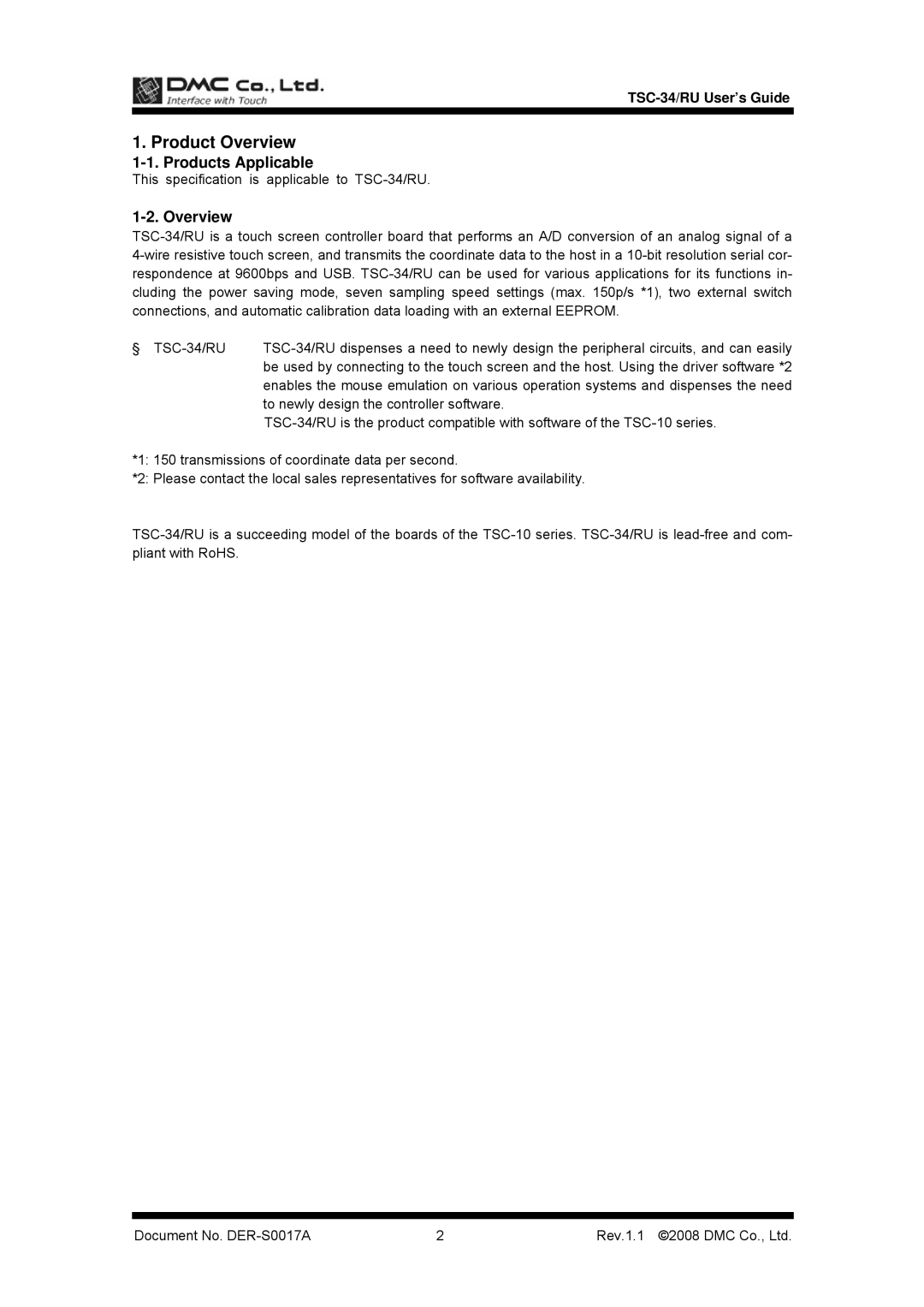 AG Neovo TSC-34/RU manual Product Overview, Products Applicable 