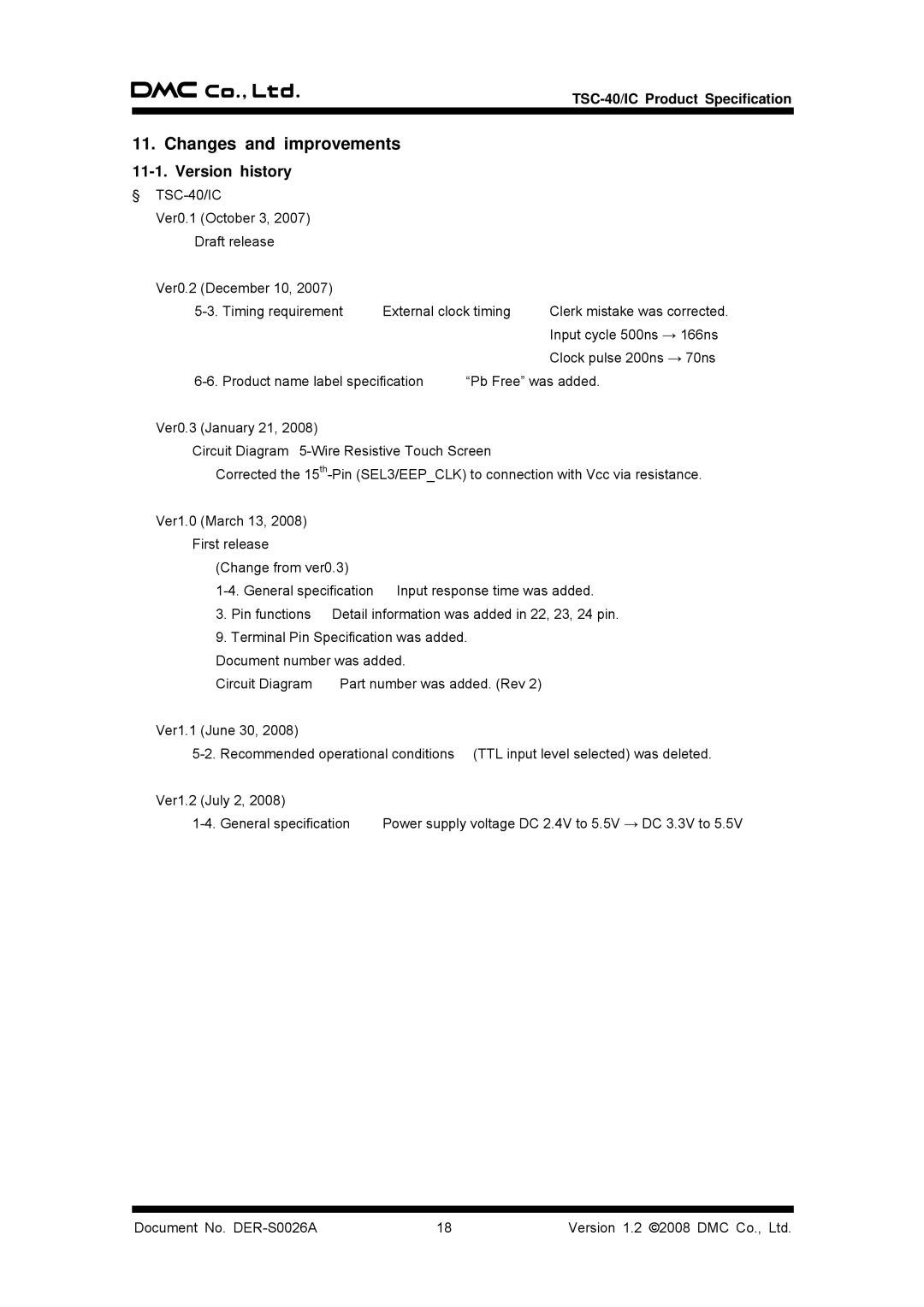 AG Neovo TSC-40/IC manual Changes and improvements, Version history 