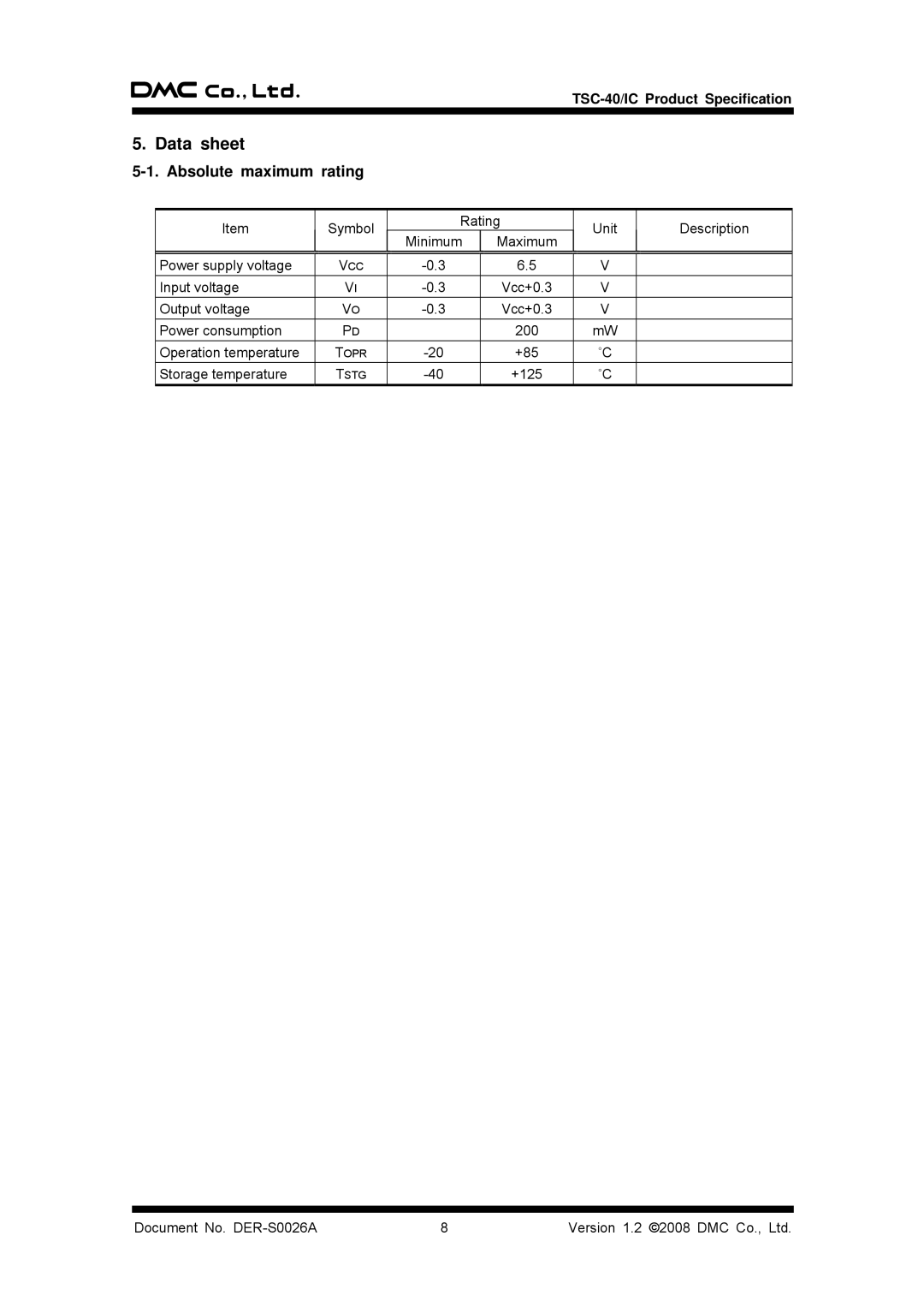 AG Neovo TSC-40/IC manual Data sheet, Absolute maximum rating 