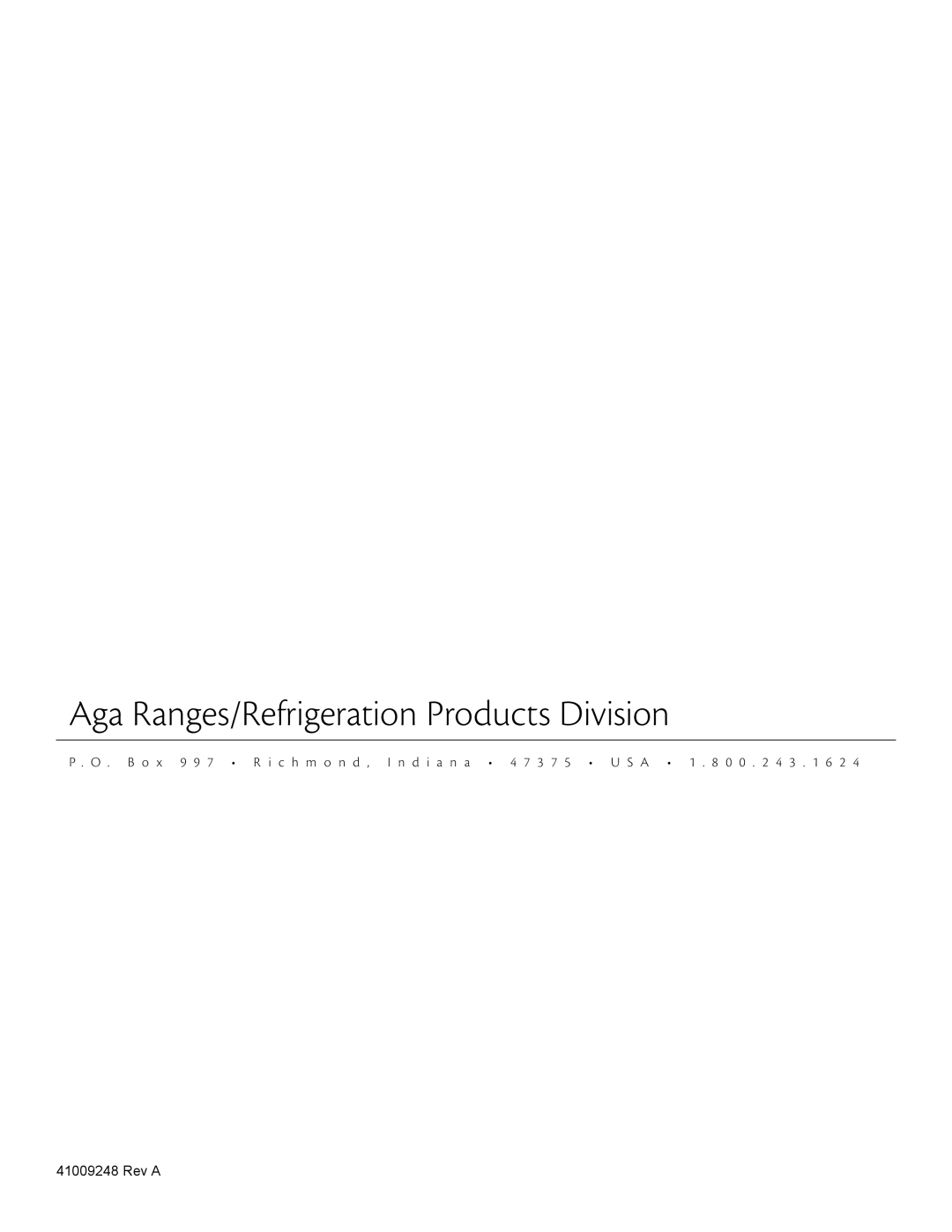 Aga Ranges 115V, 6WCA manual Aga Ranges/Refrigeration Products Division 