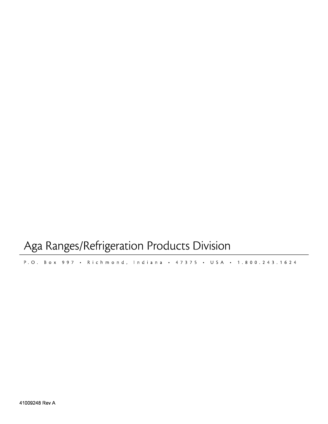 Aga Ranges 115V, 6WCA manual Aga Ranges/Refrigeration Products Division, Rev A 