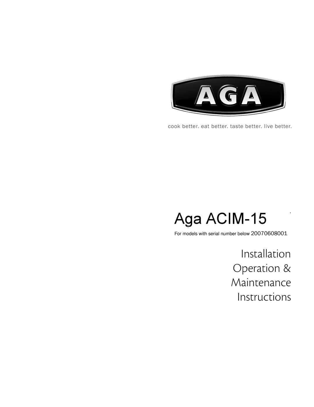 Aga Ranges manual Aga 30AIMACIM-15115V 