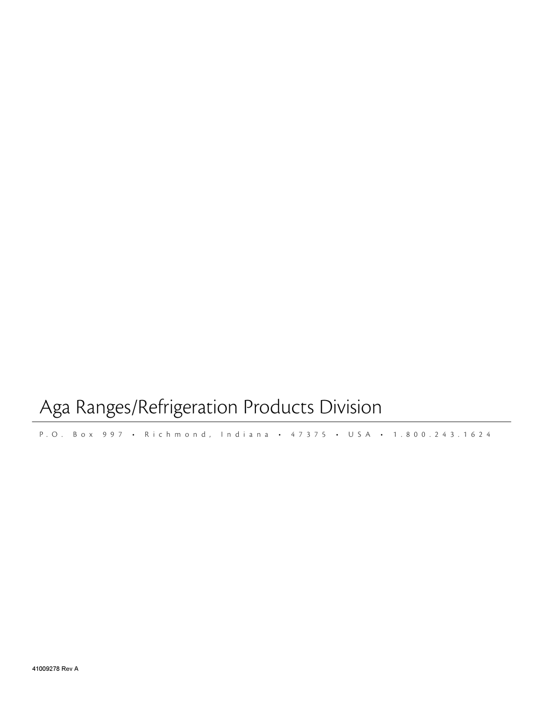 Aga Ranges 30AIM manual Aga Ranges/Refrigeration Products Division 