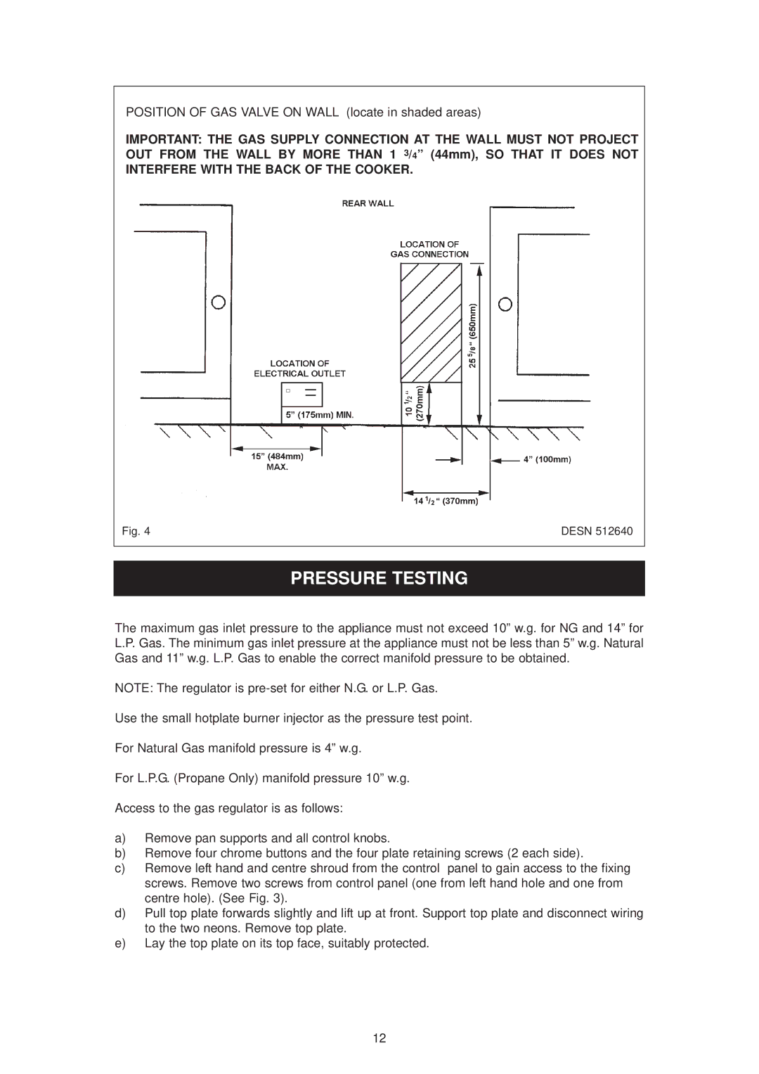 Aga Ranges 6-4 Series owner manual Pressure Testing 