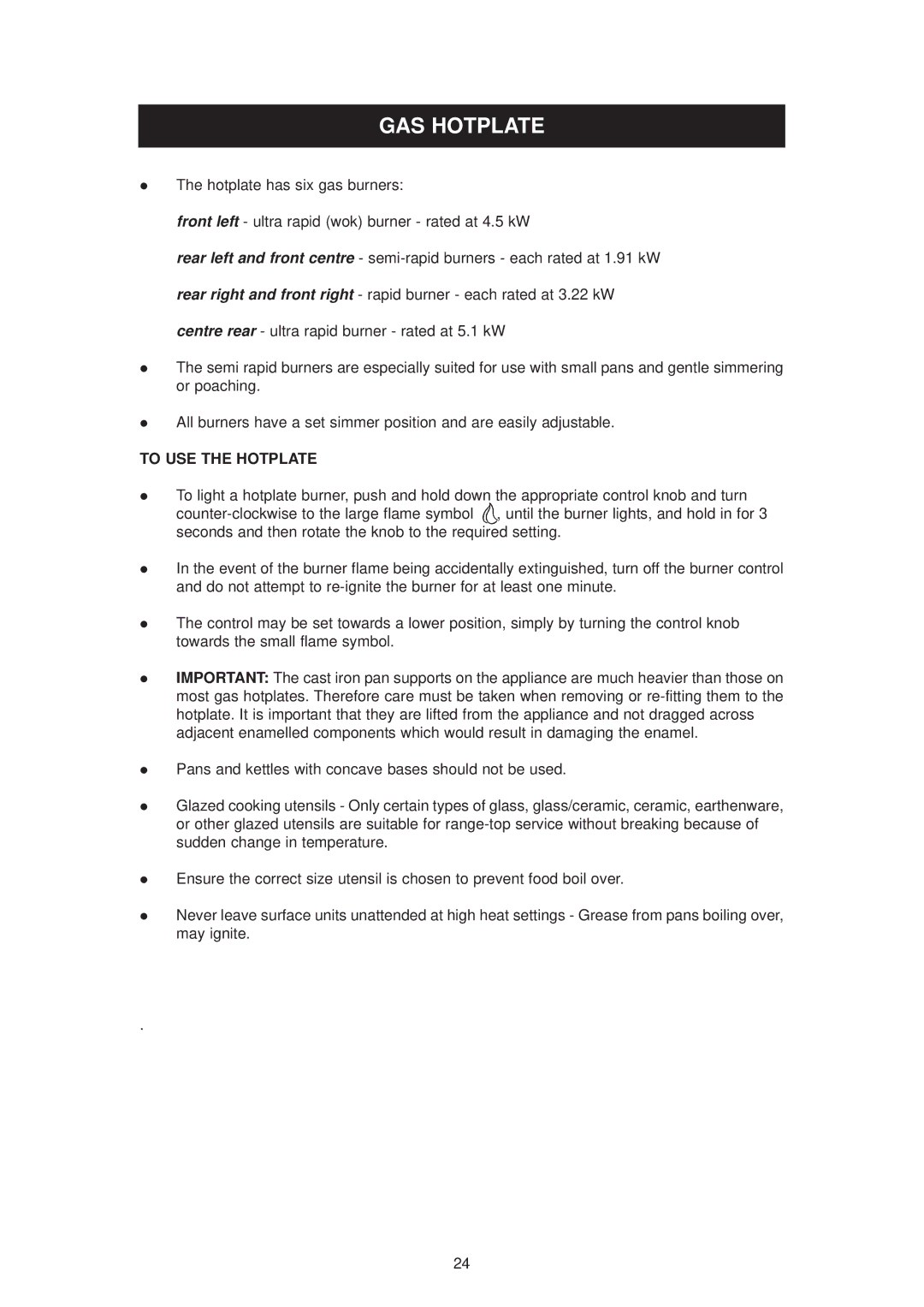 Aga Ranges 6-4 Series owner manual GAS Hotplate, To USE the Hotplate 