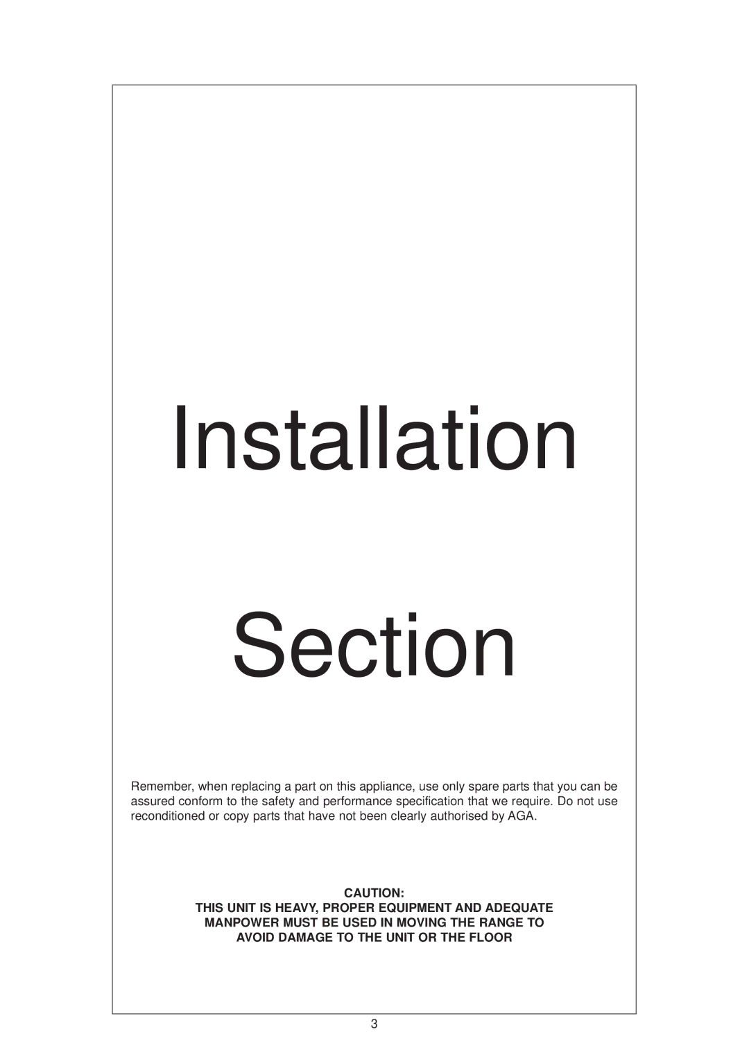 Aga Ranges 6-4 Series owner manual Installation Section 