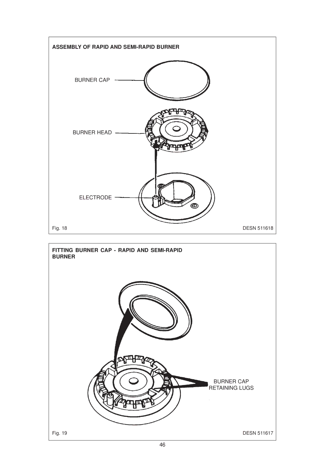 Aga Ranges 6-4 Series owner manual Assembly of Rapid and SEMI-RAPID Burner, Fitting Burner CAP Rapid and SEMI-RAPID 