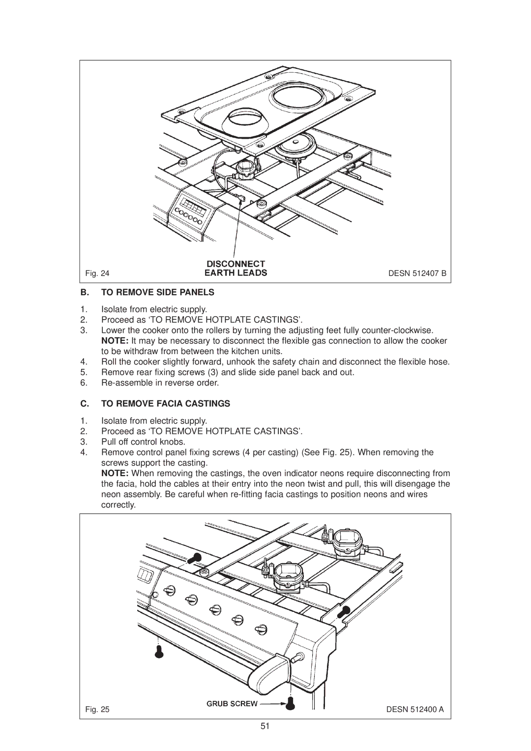 Aga Ranges 6-4 Series owner manual To Remove Side Panels, To Remove Facia Castings 