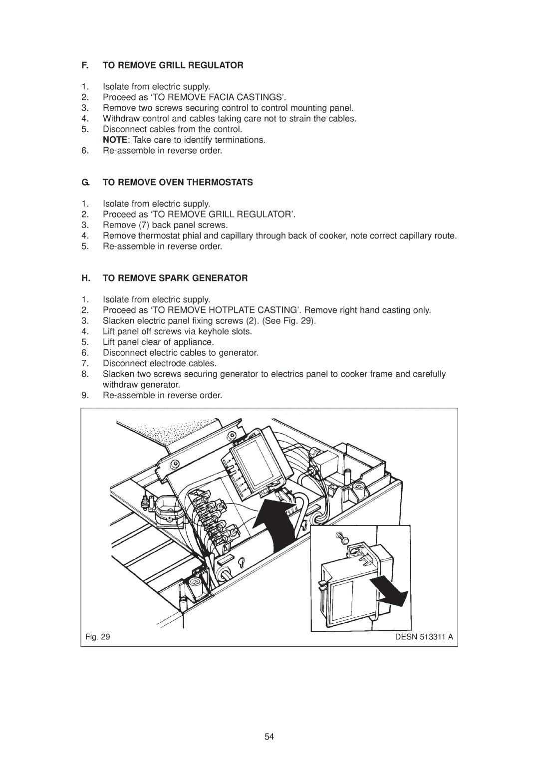 Aga Ranges 6-4 Series owner manual To Remove Grill Regulator, To Remove Oven Thermostats, To Remove Spark Generator 