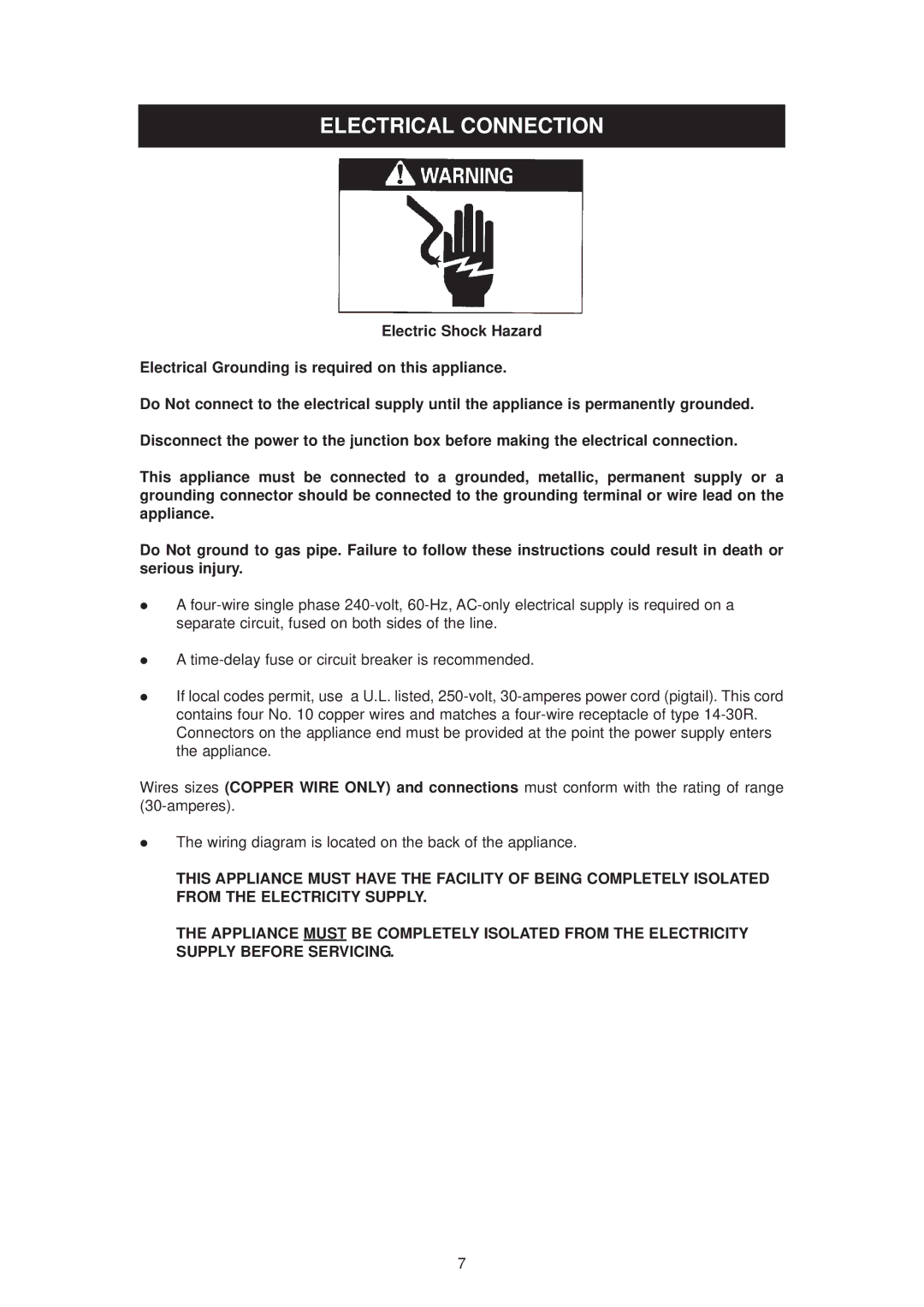 Aga Ranges 6-4 Series owner manual Electrical Connection 