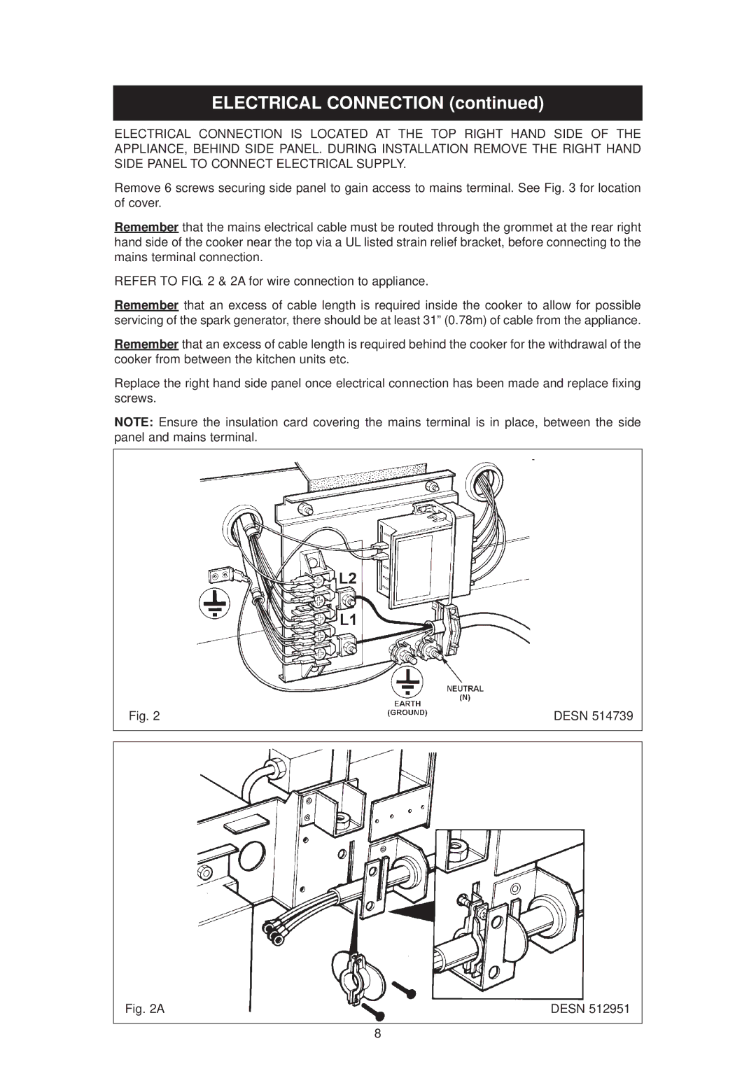 Aga Ranges 6-4 Series owner manual Electrical Connection 