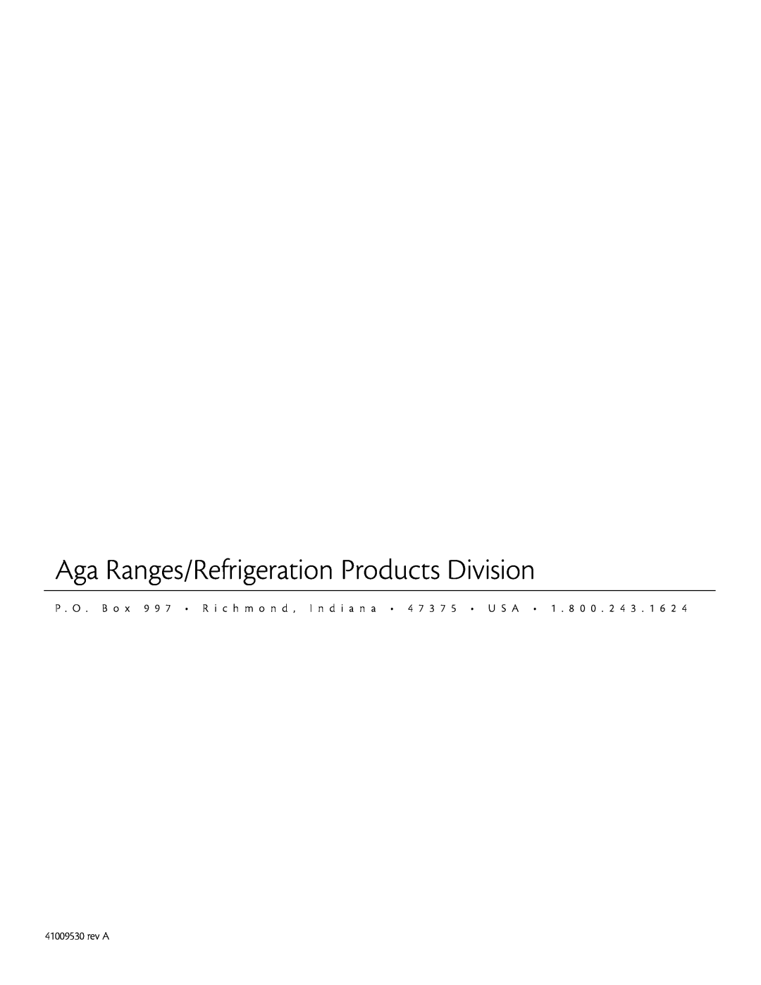 Aga Ranges 60RDA 115V manual Aga Ranges/Refrigeration Products Division, rev A 