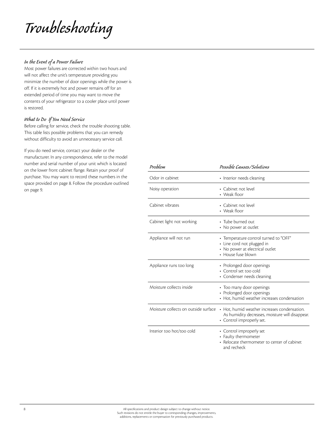 Aga Ranges 61ARA 115V manual Troubleshooting, Event of a Power Failure, What to Do If You Need Service 